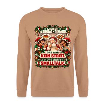 Das war kein Streit. Das war Smalltalk. - Unisex Pullover - Mocca - Vorne - Alina (178cm) & Michal (187cm)