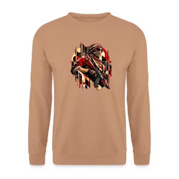 Kaempfer Motiv - Geschenk für Taktik Gamer - Unisex Pullover - Mocca - Vorne - Alina (178cm) & Michal (187cm)