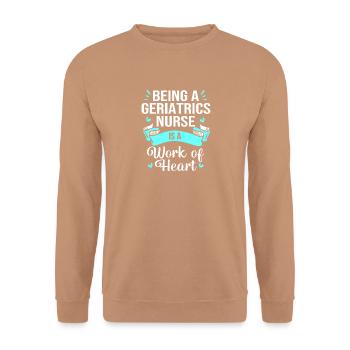 Altenheim Altenpflegerin Krankenschwester - Unisex Pullover - Mocca - Vorne - Alina (178cm) & Michal (187cm)