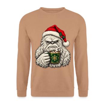 Gemütlicher Winter-Yeti mit Kakao - Unisex Pullover - Mocca - Vorne - Alina (178cm) & Michal (187cm)