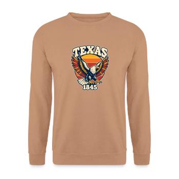 Texas Adler 1845 Retro Emblem - Unisex Pullover - Mocca - Vorne - Alina (178cm) & Michal (187cm)