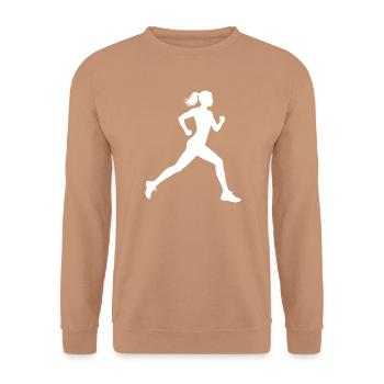 Geschenkidee für eine Running mit Running - Unisex Pullover - Mocca - Vorne - Alina (178cm) & Michal (187cm)
