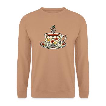 Florale Teetassenkunst - Unisex Pullover - Mocca - Vorne - Alina (178cm) & Michal (187cm)
