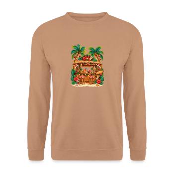 Weihnachten im Paradies – Festliche tropische Tiki-Bar - Unisex Pullover - Mocca - Vorne - Alina (178cm) & Michal (187cm)