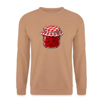Omas Marmelade – Retro Marmeladenglas - Unisex Pullover - Mocca - Vorne - Alina (178cm) & Michal (187cm)