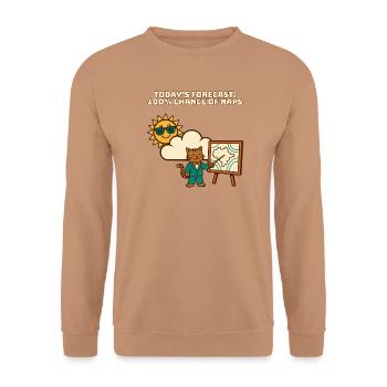 Die heutige Prognose: 100%ige Chance auf Nickerchen, lustige Katze - Unisex Pullover - Mocca - Vorne - Alina (178cm) & Michal (187cm)