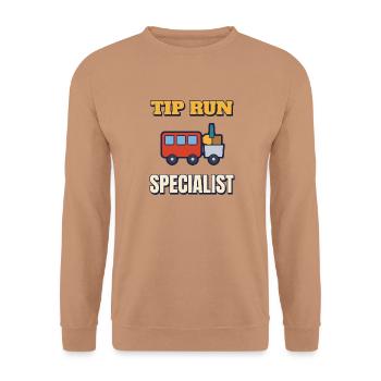 Tipp Lauf Spezialist Lustiger Wochenend-Papa Tee - Unisex Pullover - Mocca - Vorne - Alina (178cm) & Michal (187cm)