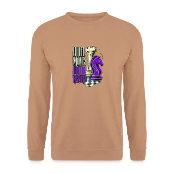 Leise Züge Laute Ergebnisse: Schach - Unisex Pullover - Mocca - Vorne - Alina (178cm) & Michal (187cm)