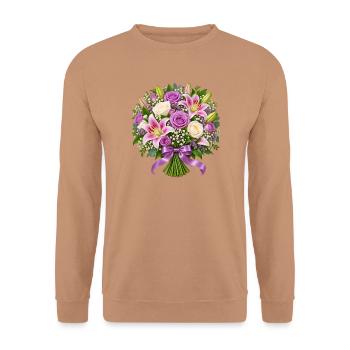 Pastellrosenlilienstrauß mit Lavendel - Unisex Pullover - Mocca - Vorne - Alina (178cm) & Michal (187cm)