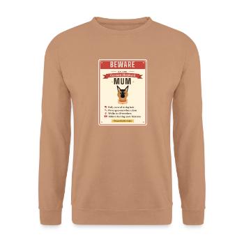 Hüte dich gegen Deutsche Schäferhund-Mama Lustige Hunde-Mama Geschenk - Unisex Pullover - Mocca - Vorne - Alina (178cm) & Michal (187cm)