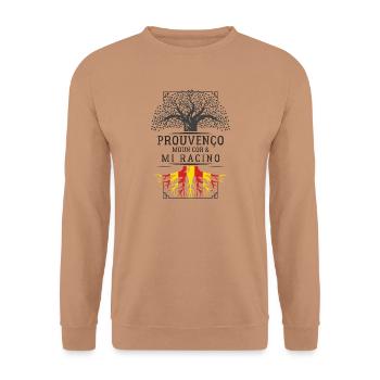 Prouvenqo Moun Cor Mi Racino T-Shirt Geschenk Humor - Unisex Pullover - Mocca - Vorne - Alina (178cm) & Michal (187cm)