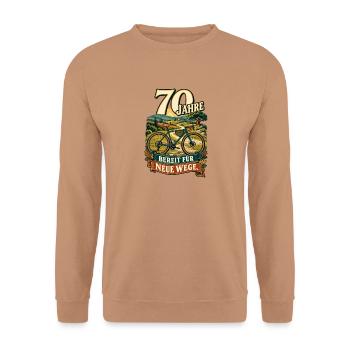 70 Jahre Bereit für Neue Wege - Unisex Pullover - Mocca - Vorne - Alina (178cm) & Michal (187cm)
