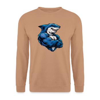 Hai Comic Muskeln - Unisex Pullover - Mocca - Vorne - Alina (178cm) & Michal (187cm)