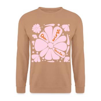 Du wirst Tante, Baby - Unisex Pullover - Mocca - Vorne - Alina (178cm) & Michal (187cm)