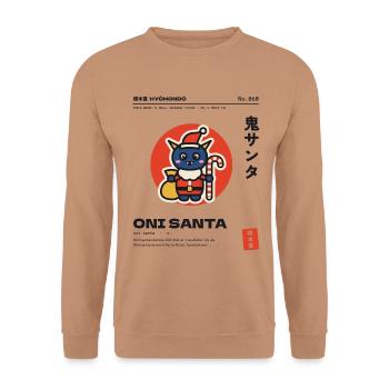 Japanisches Weihnachten Oni - Unisex Pullover - Mocca - Vorne - Alina (178cm) & Michal (187cm)