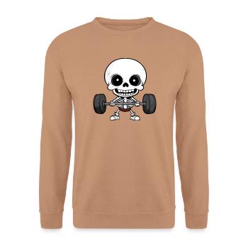 Gym Totenkopf Langhantel - Unisex Pullover - Mocca - Vorne - Alina (178cm) & Michal (187cm)
