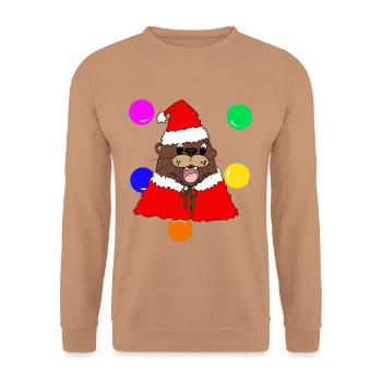 Weihnachtsotter - Unisex Pullover - Mocca - Vorne - Alina (178cm) & Michal (187cm)