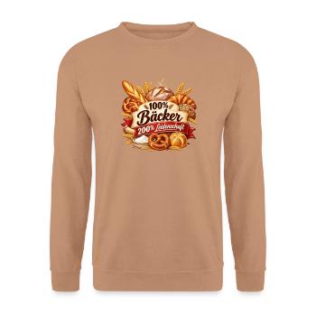 100% Bäcker – Leidenschaft pur - Unisex Pullover - Mocca - Vorne - Alina (178cm) & Michal (187cm)