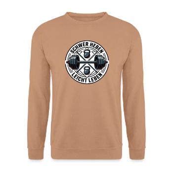Schwer Heben Leicht Leben Gym - Unisex Pullover - Mocca - Vorne - Alina (178cm) & Michal (187cm)