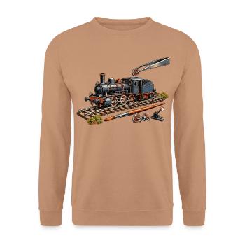 Dampflok im Modellbau - Unisex Pullover - Mocca - Vorne - Alina (178cm) & Michal (187cm)