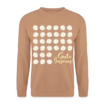 Gute Besserung wünschen, Gänseblümchen - Unisex Pullover - Mocca - Vorne - Alina (178cm) & Michal (187cm)