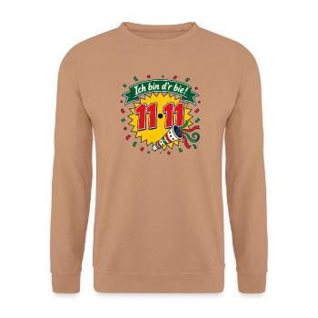 Ich bin d'r bie! 11-11 - Unisex Pullover - Mocca - Vorne - Alina (178cm) & Michal (187cm)