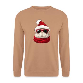 Cooler Weihnachtshase mit Sonnenbrille Weihnachten - Unisex Pullover - Mocca - Vorne - Alina (178cm) & Michal (187cm)