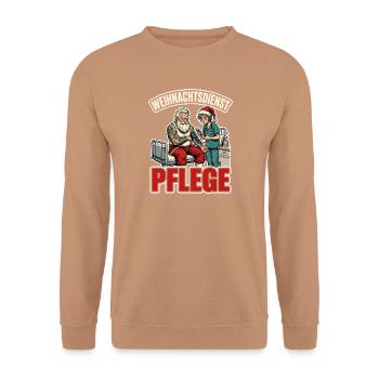 Weihnachtsdienst Pflege Weihnachten Lustig - Unisex Pullover - Mocca - Vorne - Alina (178cm) & Michal (187cm)