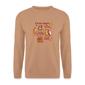 Saxon Shirt Humor: Königliches Stil - Unisex Pullover - Mocca - Vorne - Alina (178cm) & Michal (187cm)