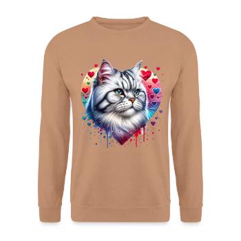 Amerikanische Kurzhaarkatze - Unisex Pullover - Mocca - Vorne - Alina (178cm) & Michal (187cm)