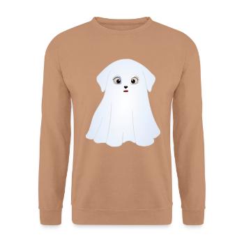 Halloween Hunde, Kostüm Geister - Unisex Pullover - Mocca - Vorne - Alina (178cm) & Michal (187cm)