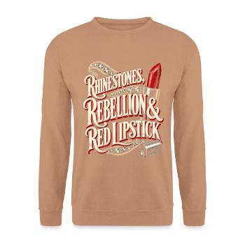 Burlesque Rebellion & Red Lipstick - Unisex Pullover - Mocca - Vorne - Alina (178cm) & Michal (187cm)