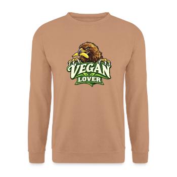 Vegan Lover – Lustiger Steinadler mit Banane - Unisex Pullover - Mocca - Vorne - Alina (178cm) & Michal (187cm)