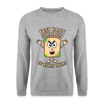 Brot kann schimmeln Du kannst nichts - Unisex Pullover - Weißgrau meliert - Vorne - Alina (178cm) & Michal (187cm)
