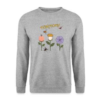 Harmonie Flowers - Unisex Pullover - Weißgrau meliert - Vorne - Alina (178cm) & Michal (187cm)