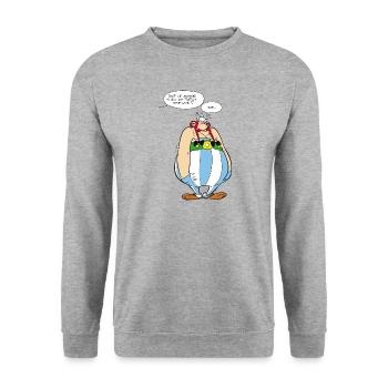 Asterix & Obelix - Obelix Sprechblasen - Unisex Pullover - Weißgrau meliert - Vorne - Alina (178cm) & Michal (187cm)
