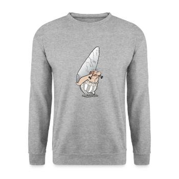 Asterix & Obelix - Obelix mit Stein - Unisex Pullover - Weißgrau meliert - Vorne - Alina (178cm) & Michal (187cm)