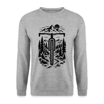 Mountainbike Abenteuer in den Bergen Natur Motiv! - Unisex Pullover - Weißgrau meliert - Vorne - Alina (178cm) & Michal (187cm)