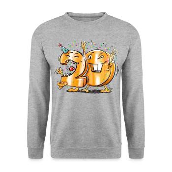 20. Geburtstag - Unisex Pullover - Weißgrau meliert - Vorne - Alina (178cm) & Michal (187cm)
