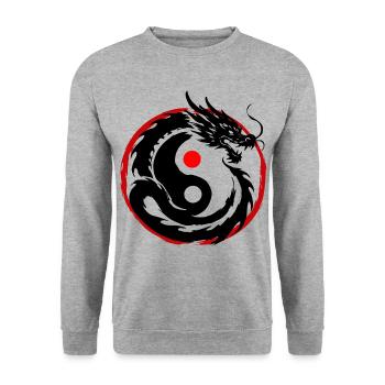 Tintenpinsel Chinesischer Drache Yin Yang - Unisex Pullover - Weißgrau meliert - Vorne - Alina (178cm) & Michal (187cm)