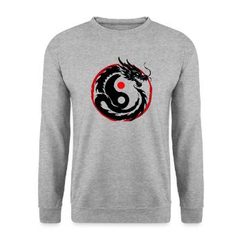 Tintenpinsel Chinesischer Drache Yin Yang - Unisex Pullover - Weißgrau meliert - Vorne - Alina (178cm) & Michal (187cm)