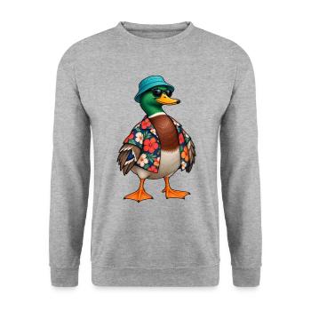 Hawaiianische Ferienente - Unisex Pullover - Weißgrau meliert - Vorne - Alina (178cm) & Michal (187cm)