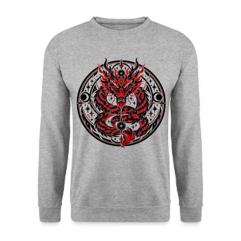 Himmlisches chinesisches Drachenemblem - Unisex Pullover - Weißgrau meliert - Vorne - Alina (178cm) & Michal (187cm)