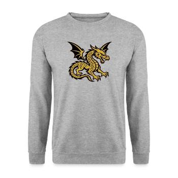 Goldener Drache mit ausgebreiteten Flügeln - Unisex Pullover - Weißgrau meliert - Vorne - Alina (178cm) & Michal (187cm)