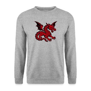 Roter Drache mit ausgebreiteten Flügeln - Unisex Pullover - Weißgrau meliert - Vorne - Alina (178cm) & Michal (187cm)