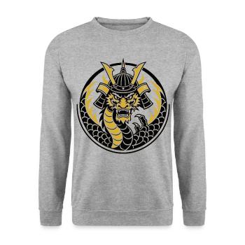 Goldenes Samurai-Drachenemblem - Unisex Pullover - Weißgrau meliert - Vorne - Alina (178cm) & Michal (187cm)