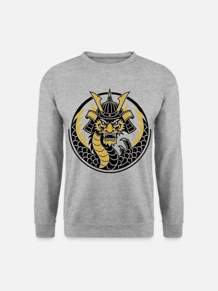 Goldenes Samurai-Drachenemblem - Unisex Pullover - Weißgrau meliert