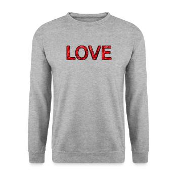 LOVE – Rot – 30 cm - Unisex Pullover - Weißgrau meliert - Vorne - Alina (178cm) & Michal (187cm)