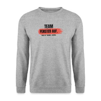 Team Fenster auf – mir ist warm - Unisex Pullover - Weißgrau meliert - Vorne - Alina (178cm) & Michal (187cm)