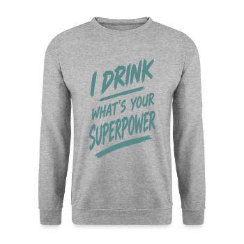 Ich trinke — deine Superkraft - Unisex Pullover - Weißgrau meliert - Vorne - Alina (178cm) & Michal (187cm)